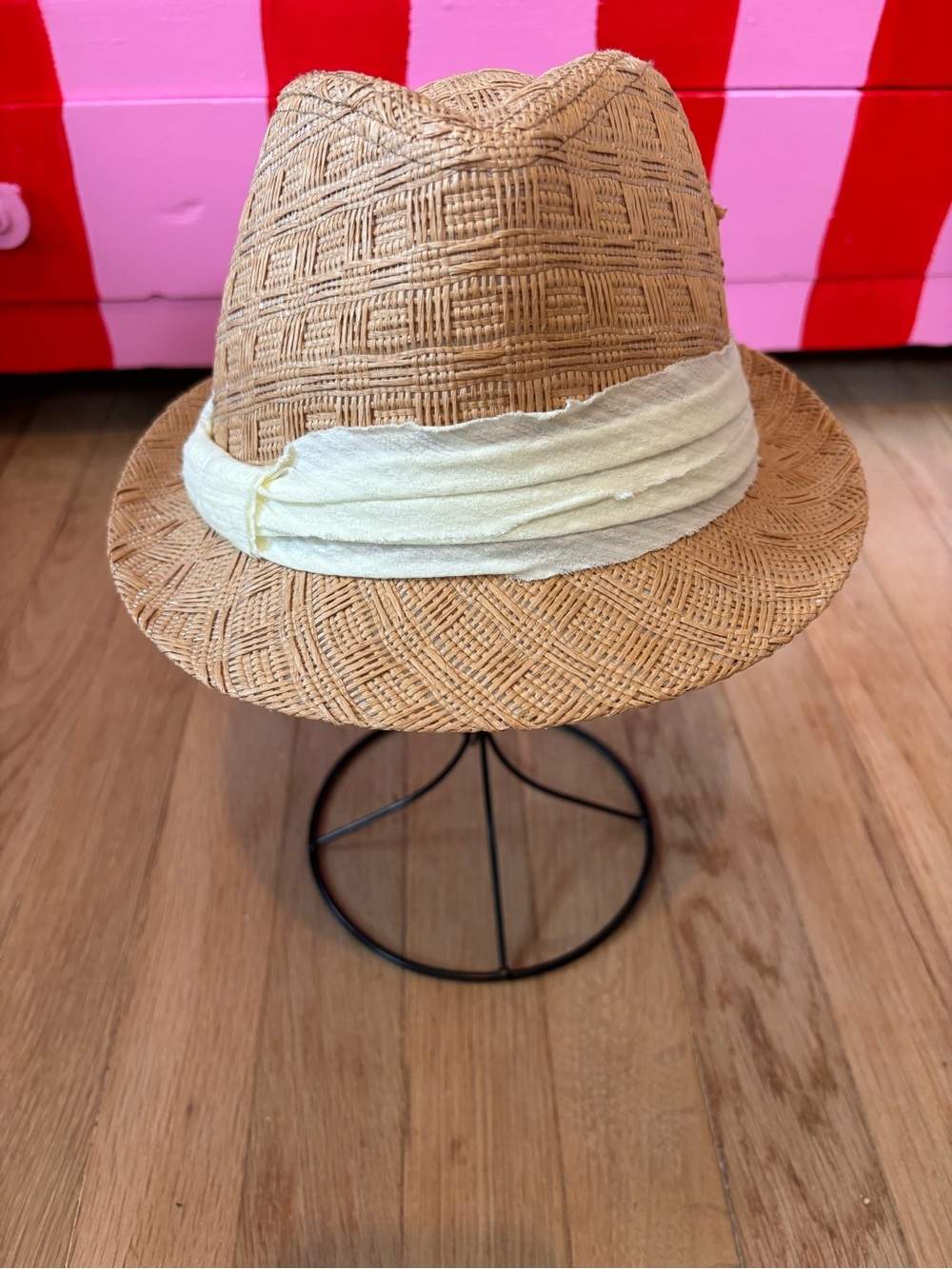 Scala Pronto Woven Straw Fedora Hat Beige Basket Weave Boho Summer Hat